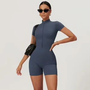 LADYGLOW Gym One Piece Women Training Yoga Suit Sportswear Sports Fitness Rompers Stretch Workout Bodysuit Half Zipper Jumpsuits