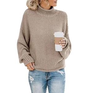 LI MY005 Women’s Knit Sweaters Fancy Mandarin Collar Solid Color Casual Ladies Winter Sweaters