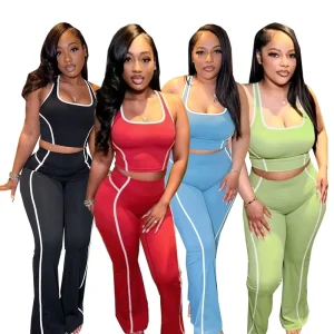 LSQ317 Color blocking two piece fashionable casual sports vest high waisted fitness yoga suit