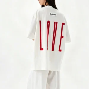LTD MT1085 Oversized Back Graphic T Shirt Custom Logo Screen Print White Men Women Streetwear Private Label OEM ODM Manufacturer