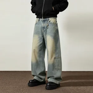 LTD MTR1017 Patch Pocket Denim Pants Baggy Wide Leg Jeans Light Wash Utility Streetwear Private Label Supplier