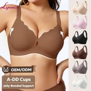 LYNMISS One-Piece Knitted Everyday Elegant Wavy Edge Waterdrop Invisible Jelly Bra Hollow Seamless Bralette V Neck Cross Back