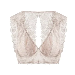 Lace Splicing Pure Color Non adjusted Straps Ladies Wrapped Chest Breathable Bra