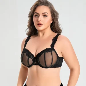 Ladies Bra and Underwear Plus size Women’s Lingerie Minimizes Full cup Push up Lace Floral Mesh Bra