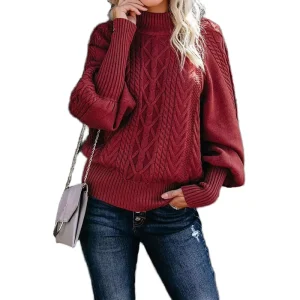 Ladies Casual Mid Turtleneck Regular Sleeve Knitted Cardigan Sweater Pure Wool Anti-wrinkle Autumn Style
