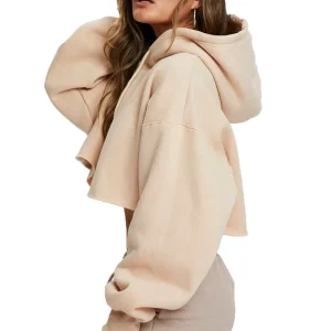 Ladies Cropped Bottom Oversized Custom Hoodies Women’s Raw Edge Drop Shoulder Hoodie and Sweatshirts