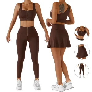 Ladies Cute Sexy Zip up Summer Activewear for Women Premium Soft Workout Set Zipper Gym Bra + Butt Lift Leggings Yoga Wear