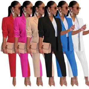 Ladies Elegant Solid Color Suit Set for Women Pants Set Business Suit