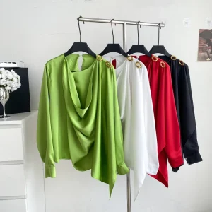 Ladies Elegant Tops Women’s Casual Fall Blouses V-neck Long Sleeves Loose Shirt