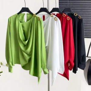 Ladies Elegant Tops Women’s Casual Fall Blouses With V neck Long Sleeves Loose Shirt