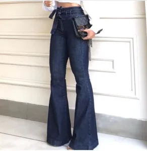 Ladies High Rise Hip Lift Womens High Waist Wide Leg Raw Denim Trousers Women Pants Baggy Women’s Flared Jeans