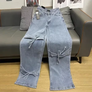 Ladies High Waist Straight Loose Fit Denim Jeans Casual Vintage Cargo Pants Summer Quick Dry Versatile Long Pants