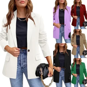 Ladies Jackets and Coats Blazer Solid Color Fashion Long Sleeve Coat Office Wear