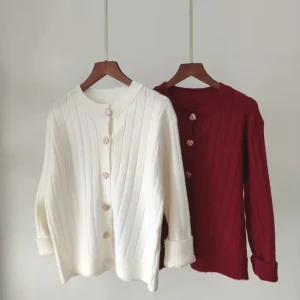 Ladies Knit Vintage Sweater Women’s Cashmere Cropped Button Cardigan