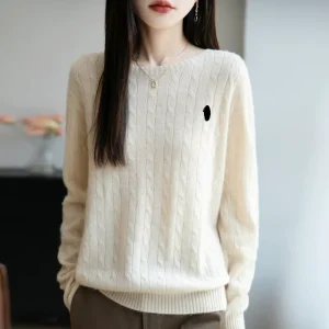 Ladies’ Korean Style Knitted Cardigan Comfortable and Thin Women’s Sweater for Autumn Winter with Front Logo Print Pattern