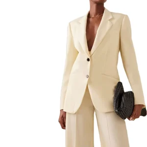 Ladies Long Sleeve Office Coat Women Tailored Suit Custom Wool Button Detail Blazer Jacket