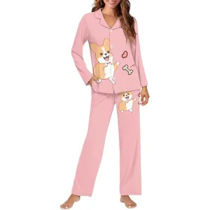 Ladies Lounge Pajamas Set Custom Women’s Nightwear Loose Sleepwear Long Sleeve Long Pants Summer
