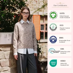 Ladies Melange Wool Knit Pullover Classic Crew Neck Drop Shoulder Relaxed Fit Long Sleeve Knit Sweater Custom Low MOQ