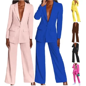 Ladies Office Wear Long Sleeve Straight Leg Pants Set Elegant Casual for Women