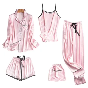 Ladies Polyester Silk Like Sleepwear Lingerie Girls Underwear & Sleepwear 7 PCS Pyjamas Women’s Sleepwear Sets