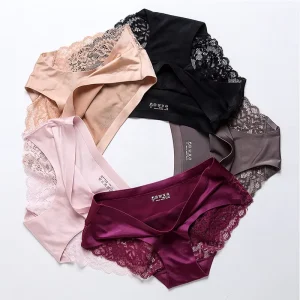 Ladies Sexy Satin Ice Silk Woman Underwear Seamless Lace Panties Women’s Panties Briefs