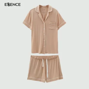 Ladies Short Sleeve Bamboo Pajamas Set Pyjamas With Piping Button Women’s Sleepwear Loungewear Women Sets