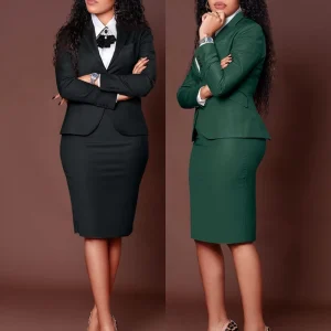 Ladies Suits Office Wear Long Sleeve Suit and Slit Slim Skirt Set Two Piece Business Suits for Women