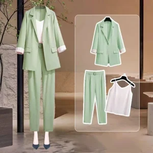 Ladies Suits Office Wear Solid Long Sleeve Pants and Blazer Set Elegant Casual Suits Set for Women Three Piece Set