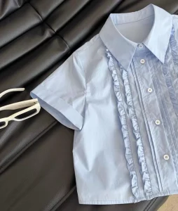 Ladies Summer Fashion Short Sleeve Cotton Shirts for Women