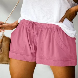 Ladies Summer Sport Shorts Comfortable Elastic Waist Board Shorts Pockets Mid Ladies Casual Comfortable Loose Shorts