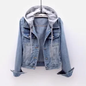 Ladies Womens Denim Jacket Casual Jeans With Hood Blue Womens Denim Shirts
