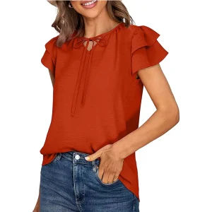 Lady Blouses Fashion Casual Short Sleeve High Quality Fabric Sweet Design Shirts Tops for Women