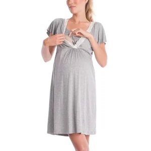 Lady Maternity Dress Lace Stitching Function Pregnancy Wear Cloth Cotton Pajamas