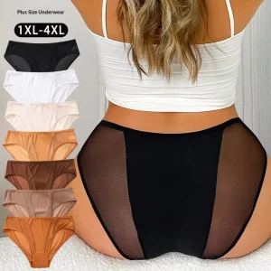 Ladymate ODM OEM Women’s Plus Size Sexy Briefs Solid Color Lace Mesh Breathable Underwear Women’s Plus Size Panties Mesh Briefs