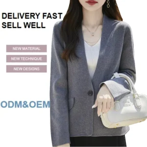 Lady’s Ivory Buttoned Dress Coat Neat Pattern Simple Patchwork Design Casual Jacket Pure Color Coat Loose Women’s Blazers