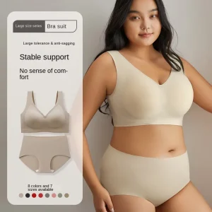 Large Breasts Bras and Panty Sets Comfortable Wireless Bra Brief Set Underwear Set Womens Seamless Panties Plus Size Bra