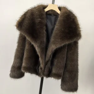 Large Lapel Wool Silk Eco Friendly Slim Vintage Women’s Elegant Warm Fur Coat Oversize Outside Fur Jacket