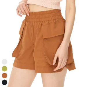 Large Pockets Fitness Shorts Loose High Waist Butt Lifting Casual Yoga Sports Short Pants Cargo Shorts for Women
