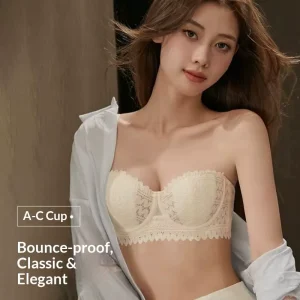 Large Size Women’s Gothic Floral Lace Thin Non-Slip Strapless Bra Upper Collapsed Breast Anti-Sagging