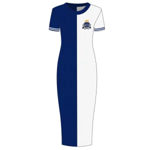 Large Size Women’s Knit Dress Colorblocking Color Matching Tight Sexy Long Dress ODM Custom Short Sleeves Sweater