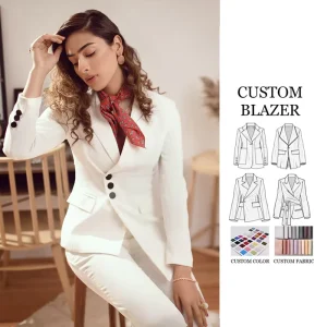 Latest Design Autumn Women’s Long Sleeved Asymmetrical Lapel Blazer Company Uniform Women Wide Leg Pant Suit