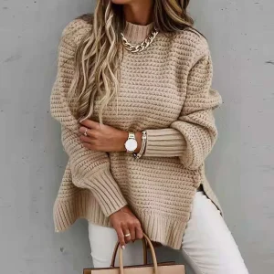 Latest Design Women’s Fashion Sweater Solid Mocha Hollowed Out Knit Plus Size Women’s Sweaters