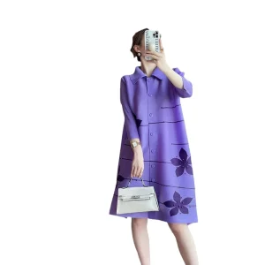 Latest Models Elegant Lapel Single breasted Shirt African Clothing Issey Miyake Pleated Plus Size Casual Women’s Dresses