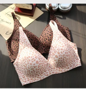 Leopard Pink New Color Design Deep V Padded Seamless Jelly Bra Bralette No Underwire T-Shirt Comfortable Plunge Everyday Bras