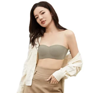 Letter Embroidery Strapless Anti Slip Lady Lingerie Breathable Anti Glare Wrapped Chest Wire Free Women’s Bra