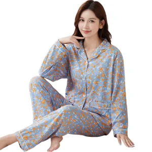 Light Luxury Sophisticated Floral Print Women’s Pajamas Lightweight Fall winter Long sleeve Plus Size Loungewear