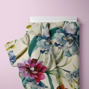 Lightweight Blossom Flowers Digital Printed Lawn Cotton Voile Fabric for Women’s Dress Clothing