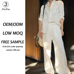 Linen Pants Set Women Summer Casual Two Piece Outfit Breathable Wide Leg Trousers Manufacturer