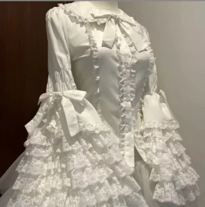 Lolita Style Women’s Blouse Peter Pan Collar Flare Sleeves Lace Bow Ruffles Solid White CottonPolyester SpringSummer Oversized
