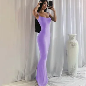 Long Elegant Solid Color Slip Bodycon Maxi Dress Plus Size Women’s Casual Dress